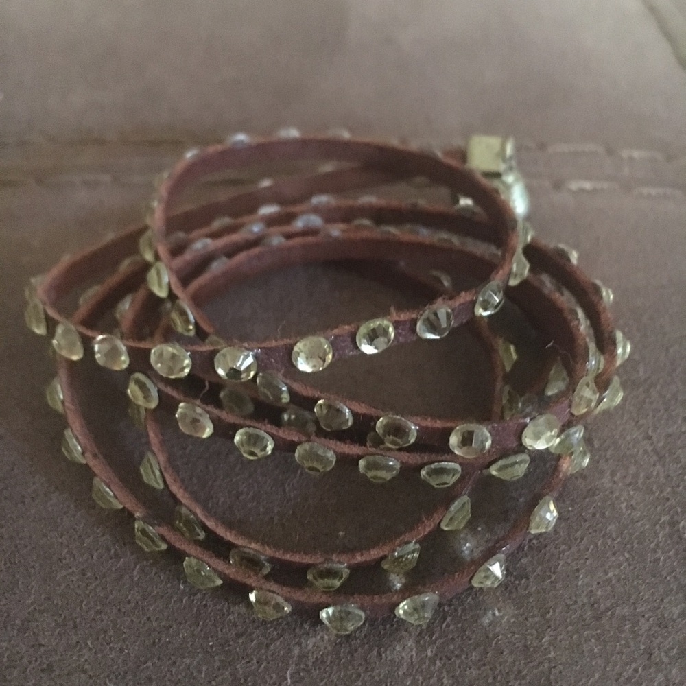 Brown leather Swarovski Crystal wrap bracelet